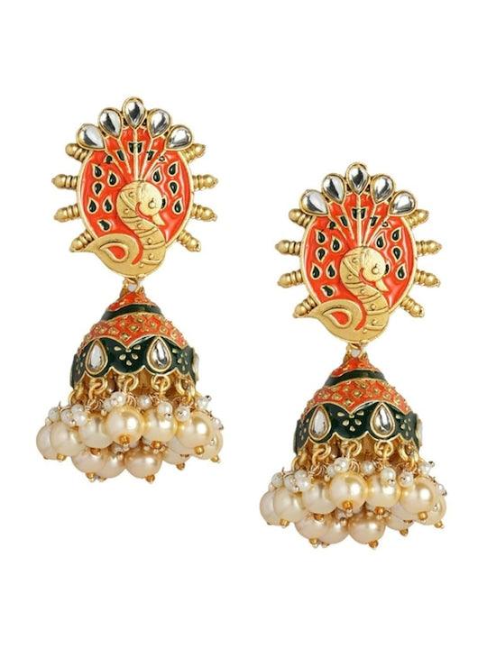Gold-Plated Peacock Shaped Jhumkas Earrings - Trendisia