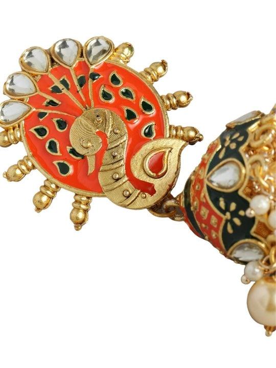Gold-Plated Peacock Shaped Jhumkas Earrings - Trendisia