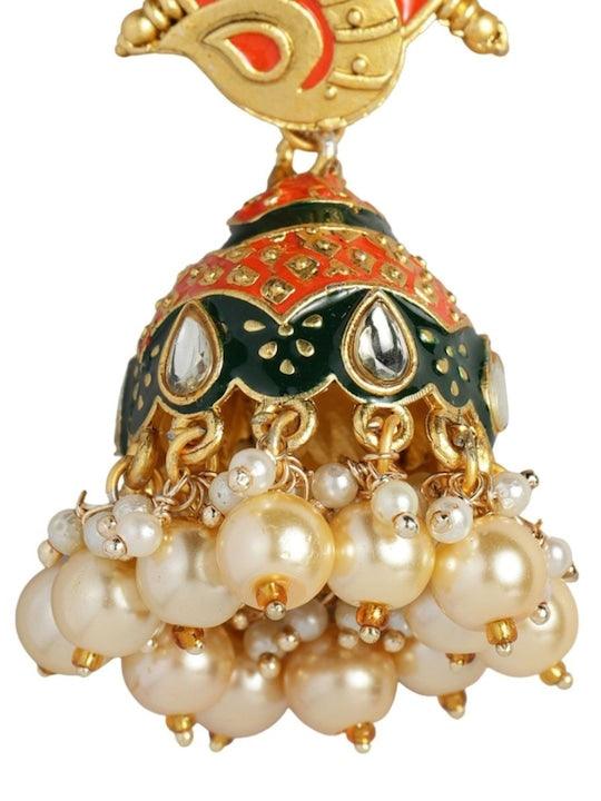 Gold-Plated Peacock Shaped Jhumkas Earrings - Trendisia