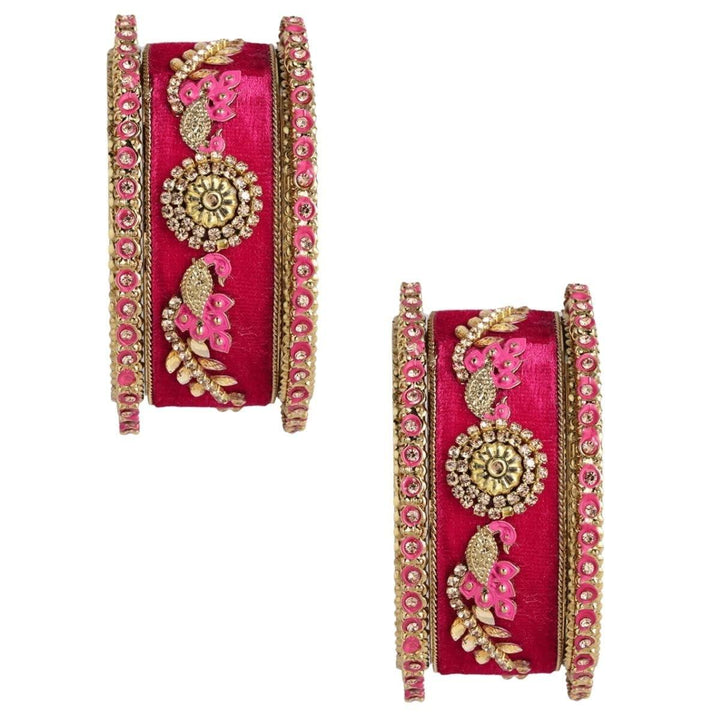 Gold Plated Peacock Velvet Bangles Set of 6 - Trendisia