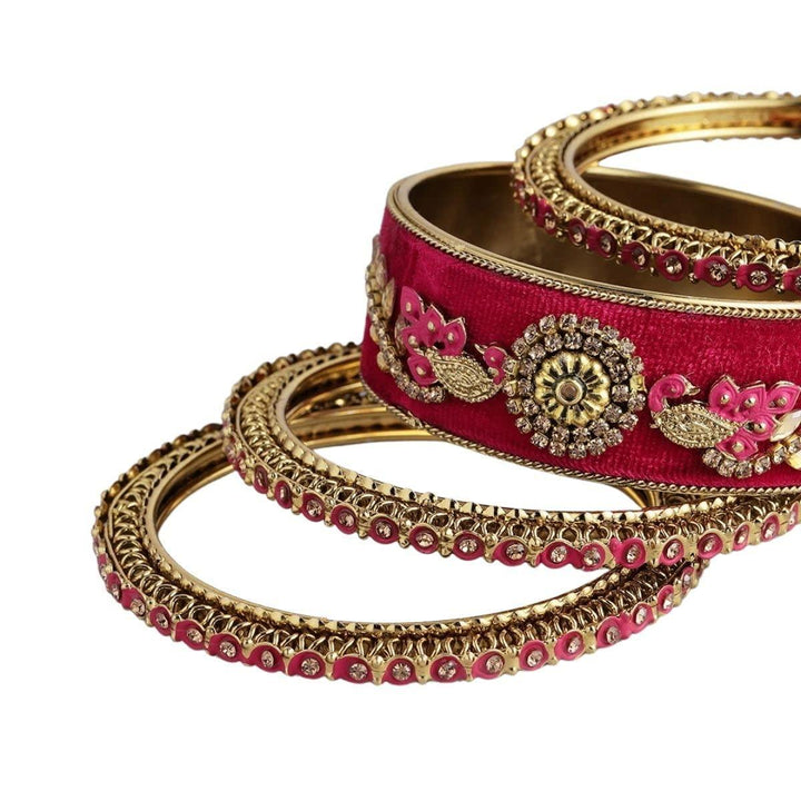 Gold Plated Peacock Velvet Bangles Set of 6 - Trendisia