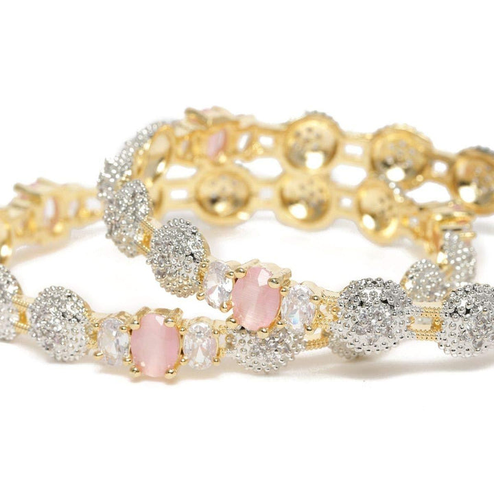 Gold-Plated Pink AD Studded Bangles - Trendisia