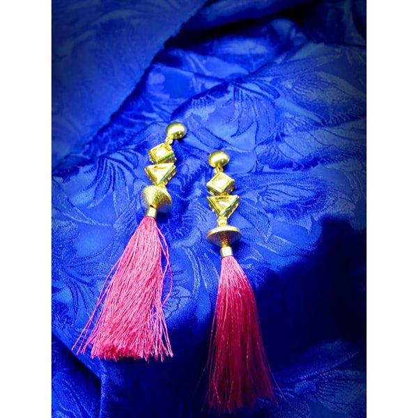 Gold Plated Pink Tassel Dangler Earrings for Women - Trendisia