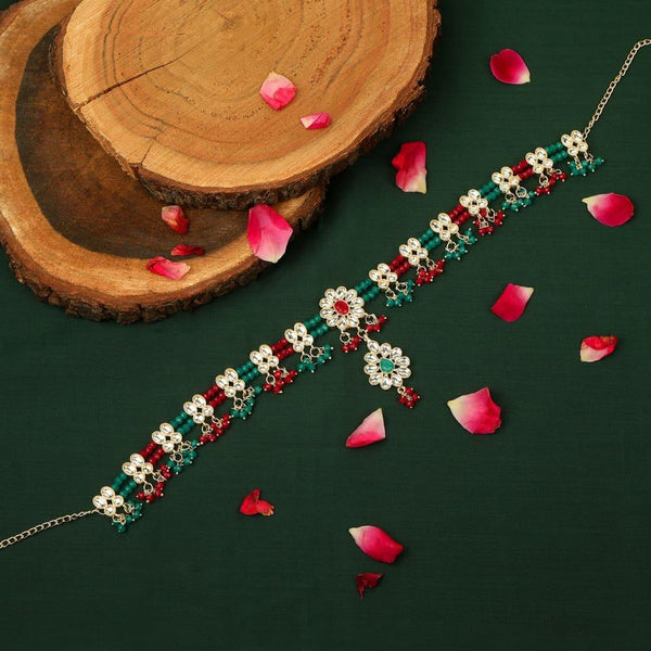 Gold-Plated Red Green Kundan Studded Matha Patti - Trendisia