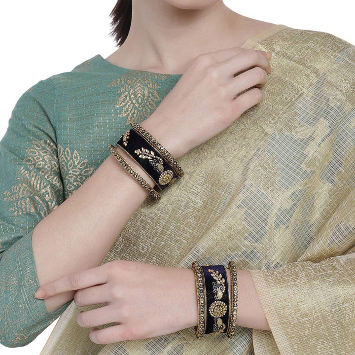 Gold Plated Rhinestone Bangles Set of 6 - Trendisia