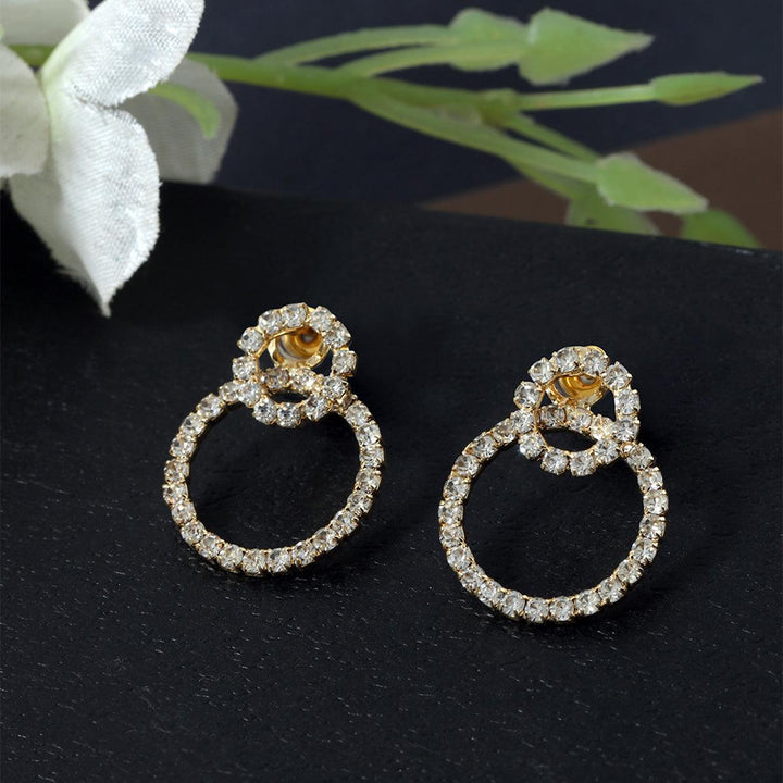 Gold Plated Rhinestone Dangler Earrings - Trendisia