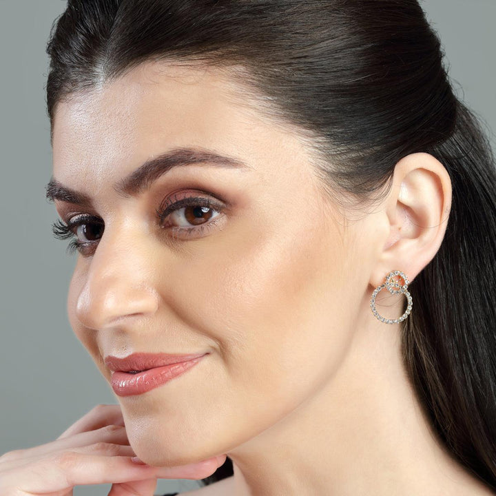 Gold Plated Rhinestone Dangler Earrings - Trendisia