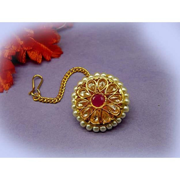 Gold Plated Ruby Rajasthani Borla Maang tikka for Women - Trendisia