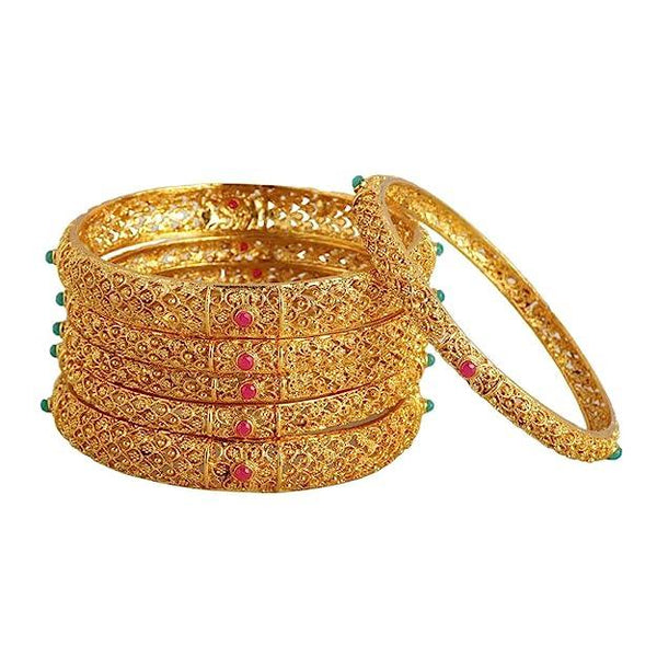 Gold plated Set of 6 Kundan Bangles - Trendisia