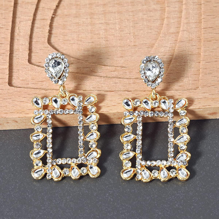 Gold-Plated Stine Geometric Drop Earrings - Trendisia