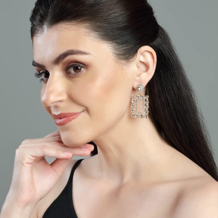 Gold-Plated Stine Geometric Drop Earrings - Trendisia