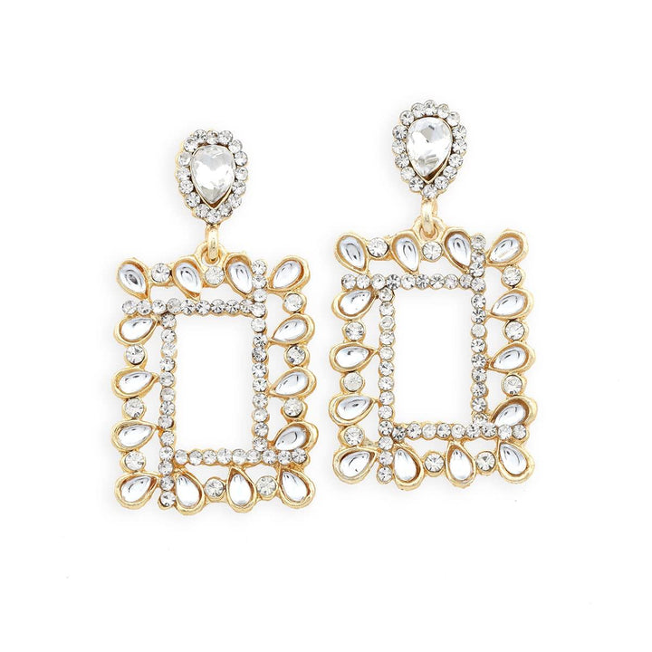 Gold-Plated Stine Geometric Drop Earrings - Trendisia