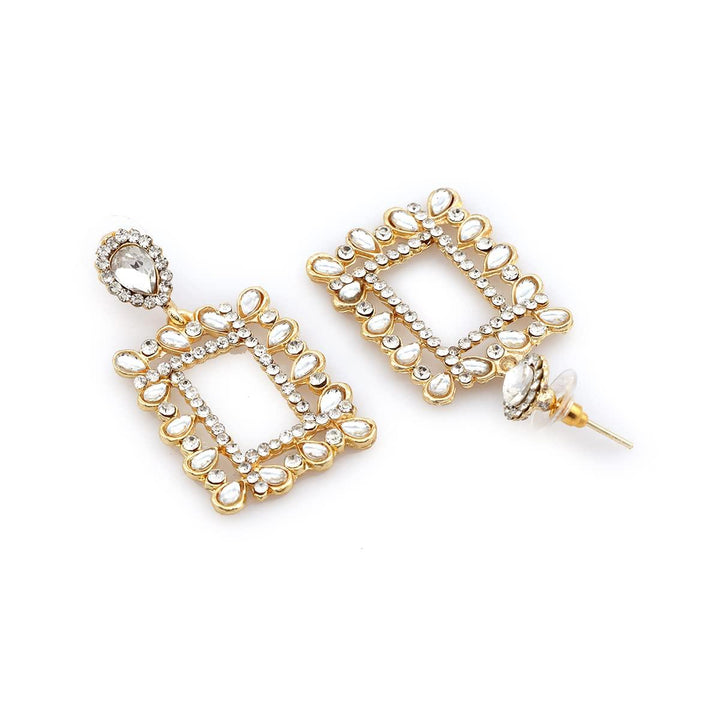 Gold-Plated Stine Geometric Drop Earrings - Trendisia