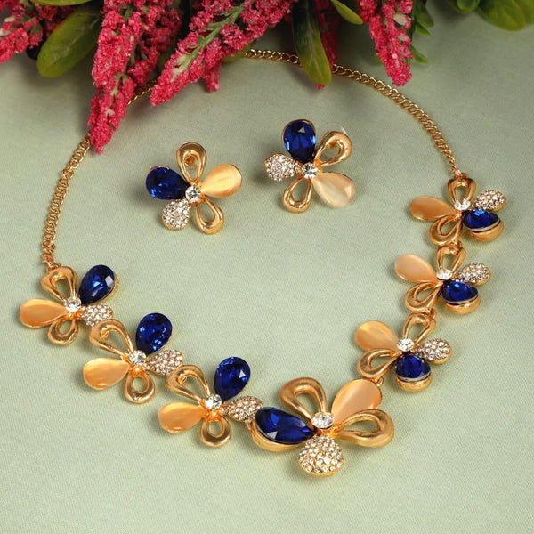 Gold-Plated Stone-Studded Jewellery Set - Trendisia