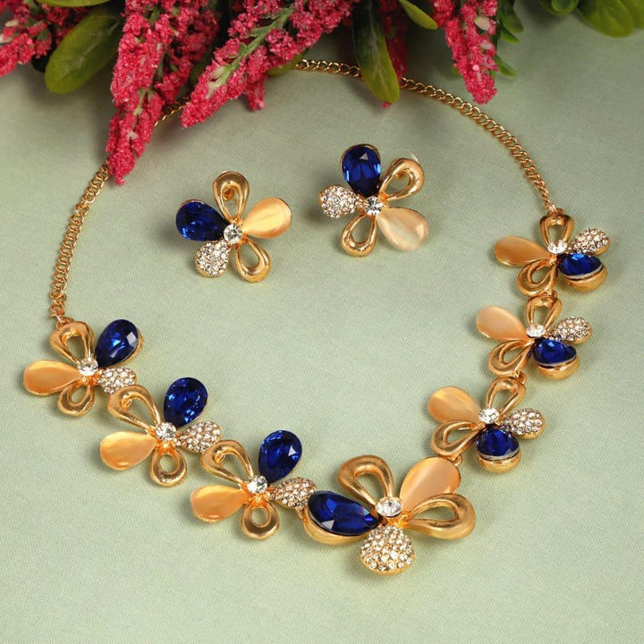 Gold-Plated Stone-Studded Jewellery Set - Trendisia