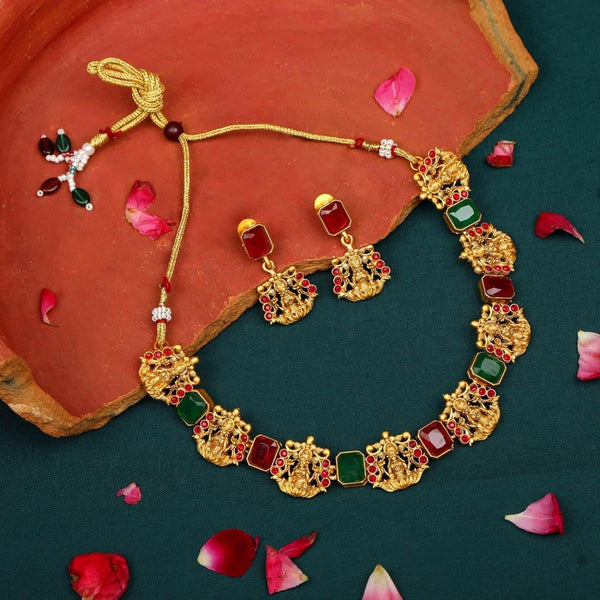 Gold-Plated Stone Temple Jewellery Set - Trendisia