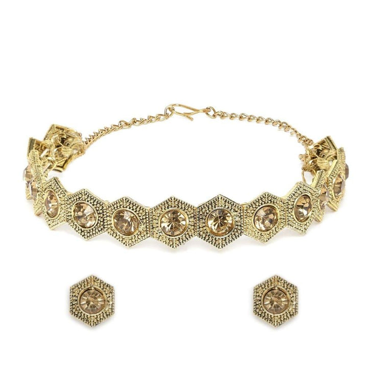 Gold Plated Studded Choker Necklace Set - Trendisia