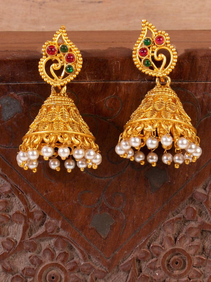 Gold-Plated Studded Dome Shaped Jhumkas - Trendisia