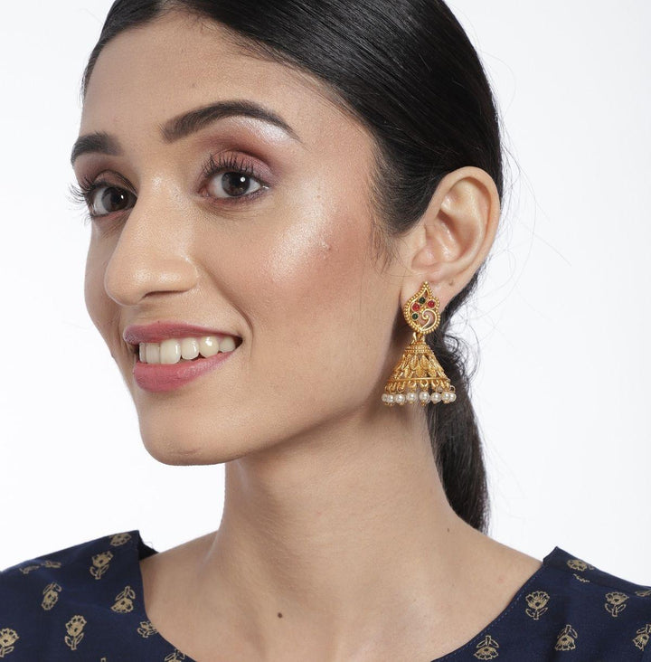 Gold-Plated Studded Dome Shaped Jhumkas - Trendisia