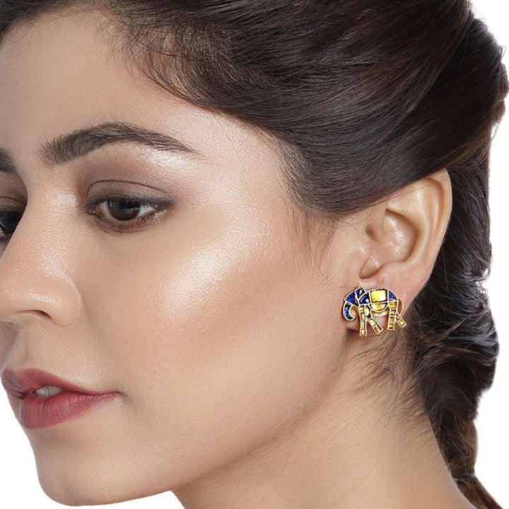 Gold-Plated Studded Jadau Animal Shaped Studs - Trendisia