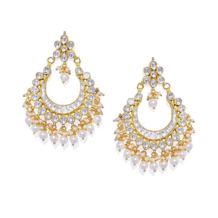 Gold-Plated Traditional Jadau Kundan Drop Earrings with Pearl - Trendisia