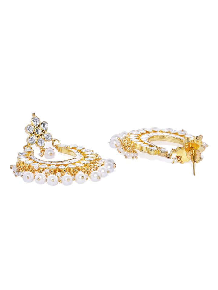 Gold-Plated Traditional Jadau Kundan Drop Earrings with Pearl - Trendisia