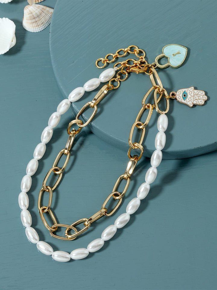 Gold-Plated White Brass Layered Necklace - Trendisia