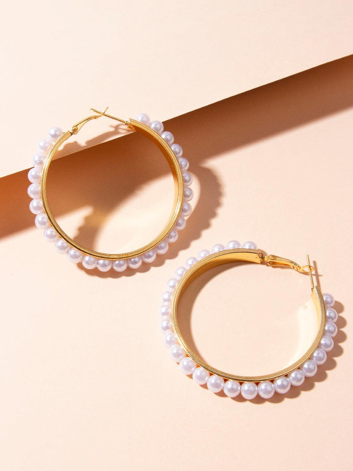 Gold-Plated White Circular Hoop Earrings - Trendisia