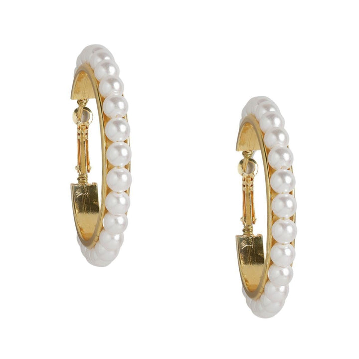 Gold-Plated White Circular Hoop Earrings - Trendisia