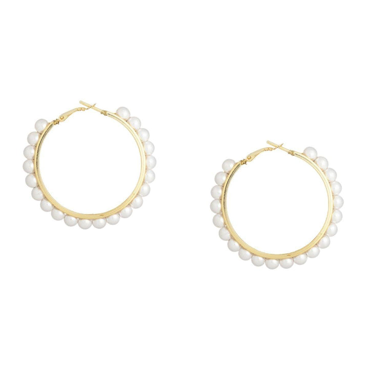 Gold-Plated White Circular Hoop Earrings - Trendisia