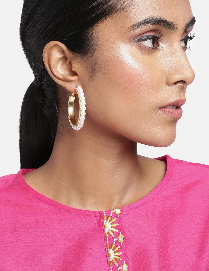 Gold-Plated White Circular Hoop Earrings - Trendisia
