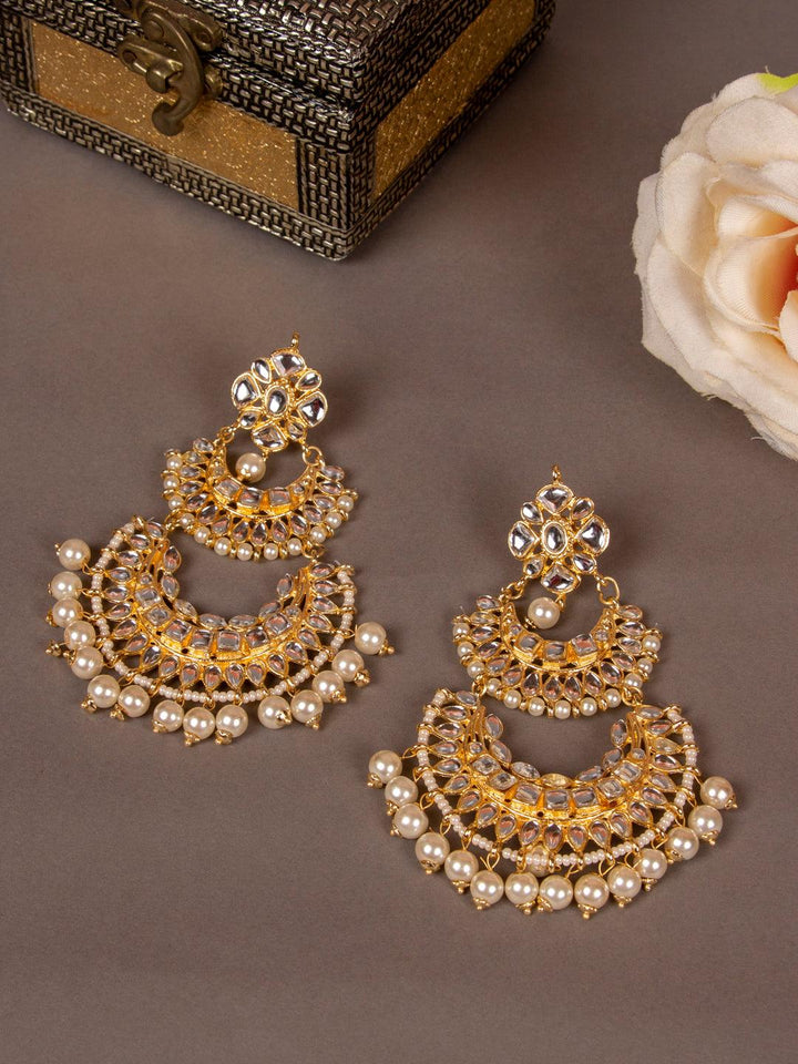 Gold-Plated White Crescent Shaped Chandbalis - Trendisia