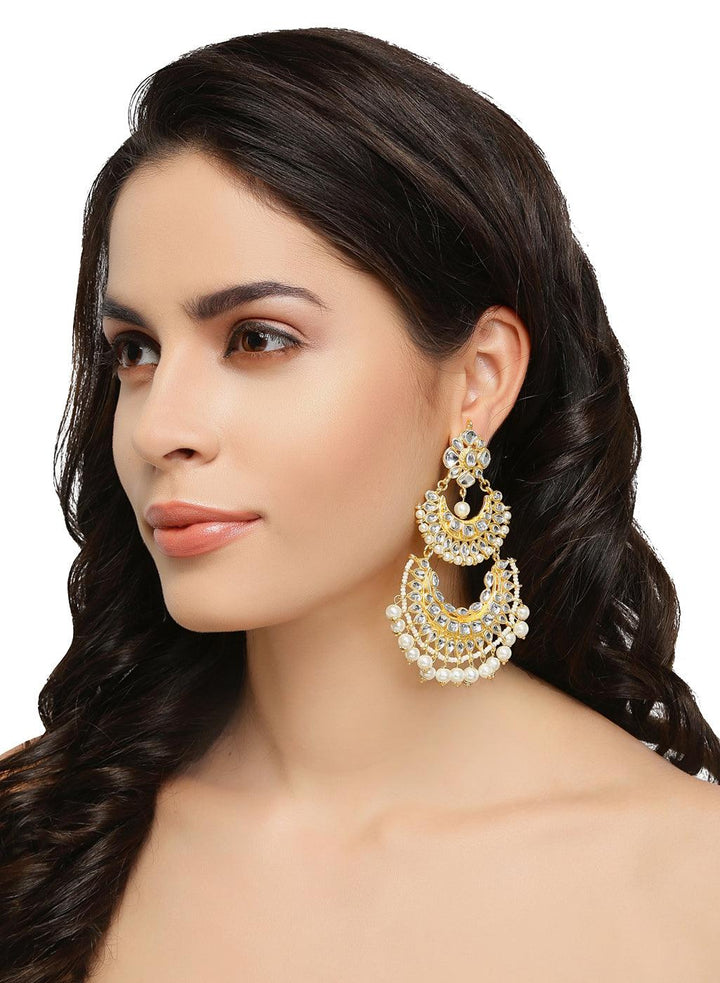 Gold-Plated White Crescent Shaped Chandbalis - Trendisia