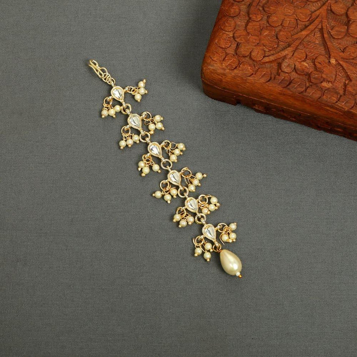Gold Plated White Kundan Studded Maangtika - Trendisia