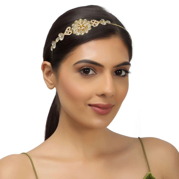 Gold-Plated White Rhinestone Studded Hairband - Trendisia