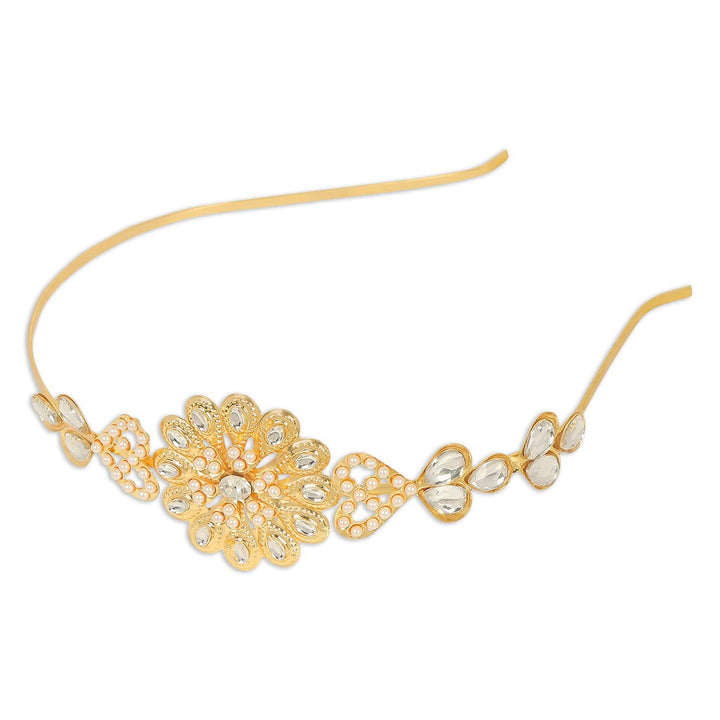 Gold-Plated White Rhinestone Studded Hairband - Trendisia