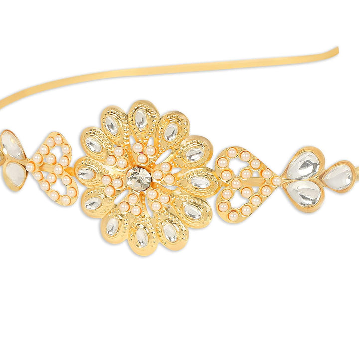 Gold-Plated White Rhinestone Studded Hairband - Trendisia