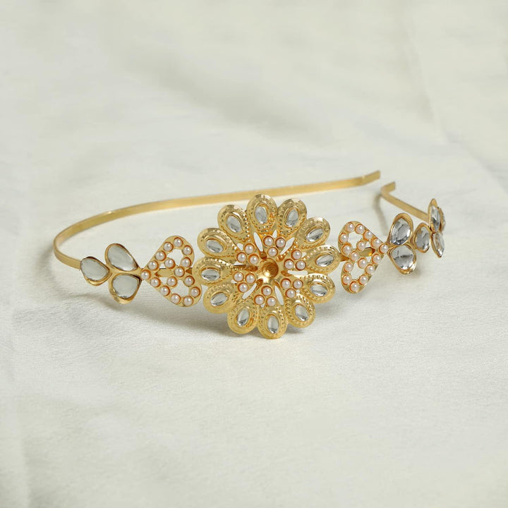 Gold-Plated White Rhinestone Studded Hairband - Trendisia