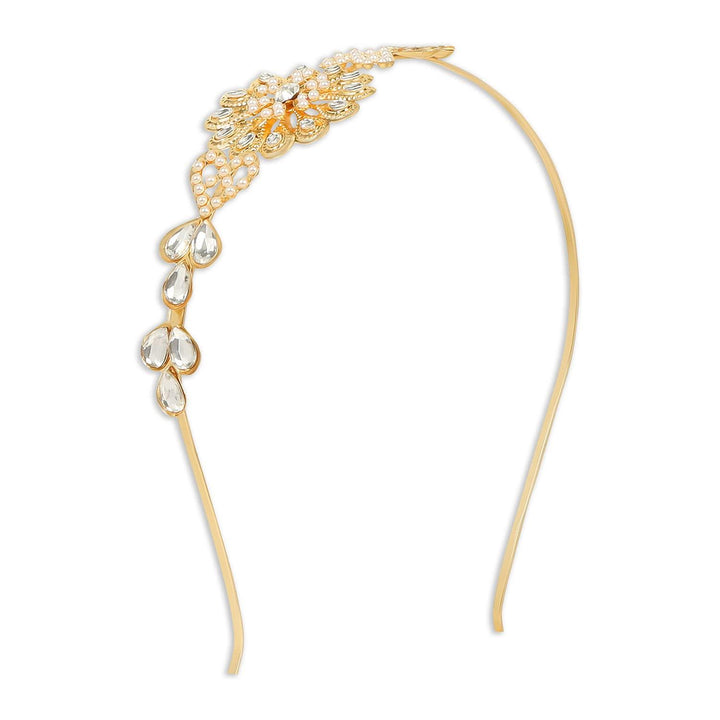 Gold-Plated White Rhinestone Studded Hairband - Trendisia