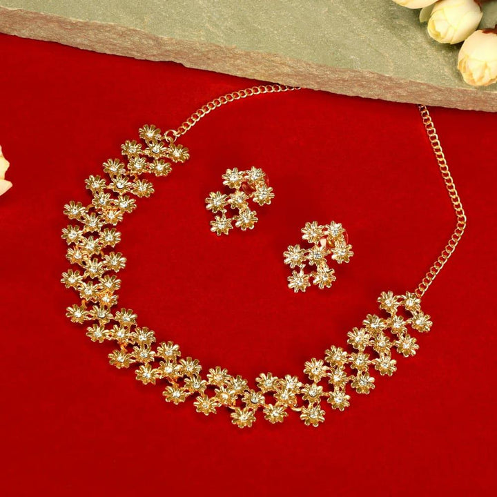 Gold-Plated White Studded Jewellery Set - Trendisia