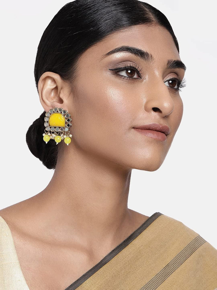 Gold-Plated Yellow AD Studded Earrings - Trendisia