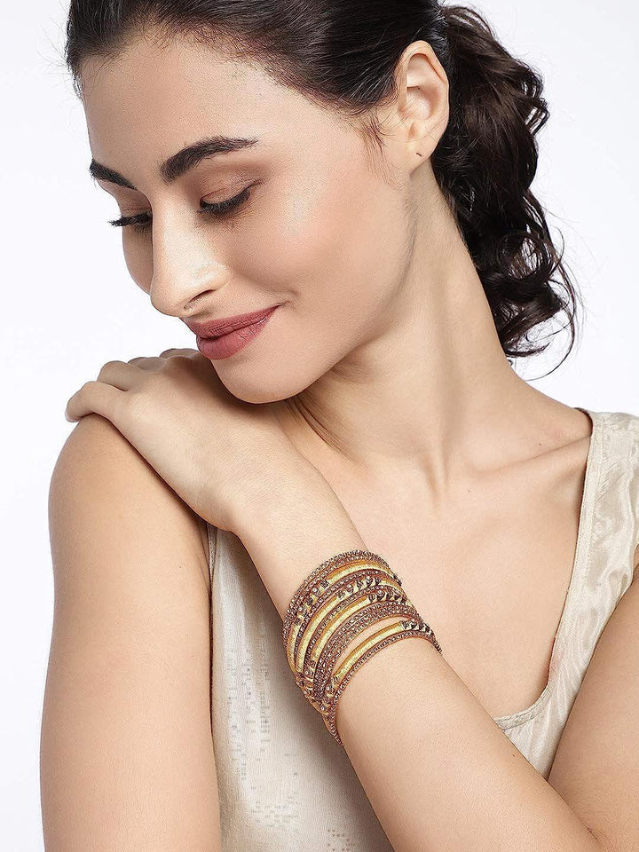 Gold Silk Thread Bangles Set of 12 - Trendisia