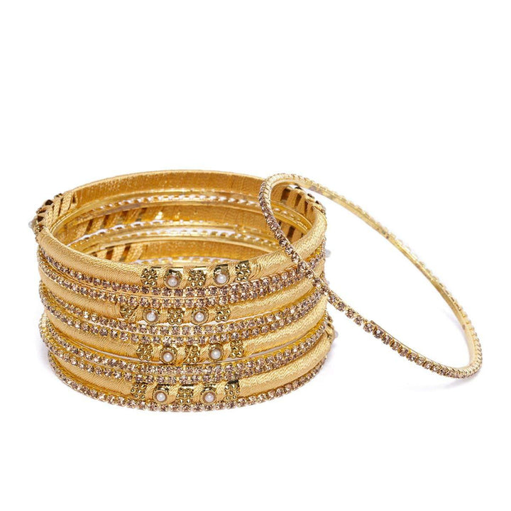 Gold Silk Thread Bangles Set of 12 - Trendisia