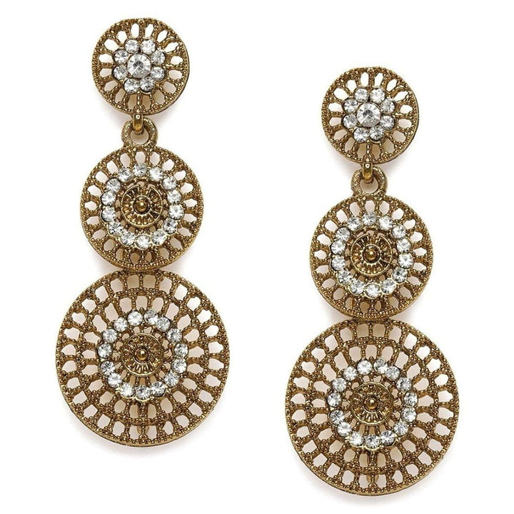 Gold-Toned Antique Circular Drop Earrings - Trendisia