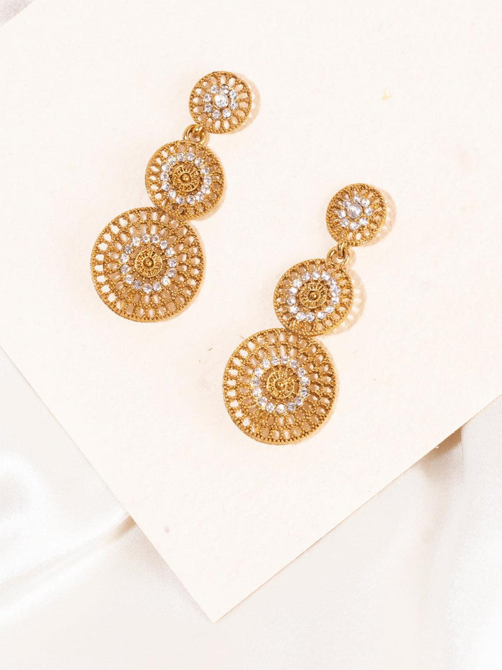 Gold-Toned Antique Circular Drop Earrings - Trendisia