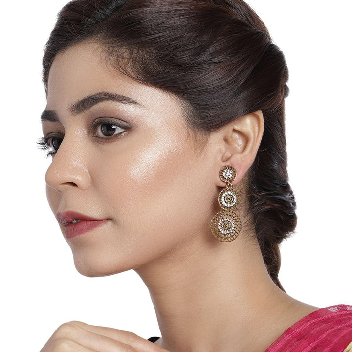 Gold-Toned Antique Circular Drop Earrings - Trendisia