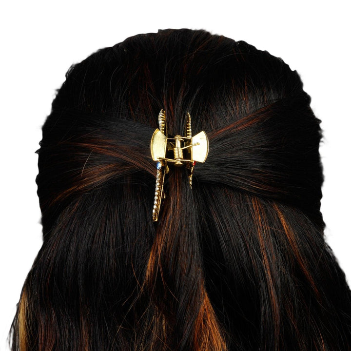 Gold-Toned C-Z Stone Embellished Hair Clip - Trendisia