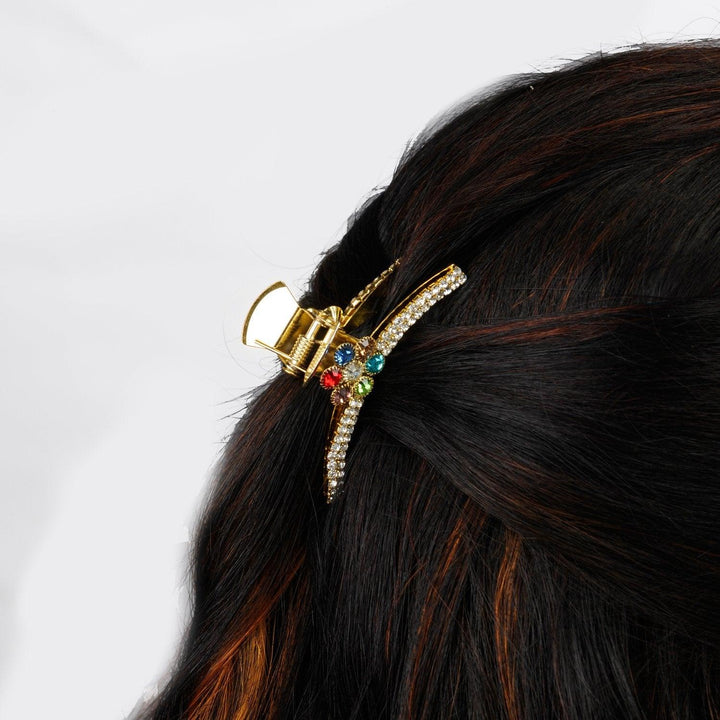 Gold-Toned C-Z Stone Embellished Hair Clip - Trendisia