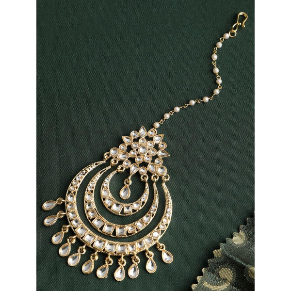 Gold Toned Chandbali Kundan Maang Tika - Trendisia