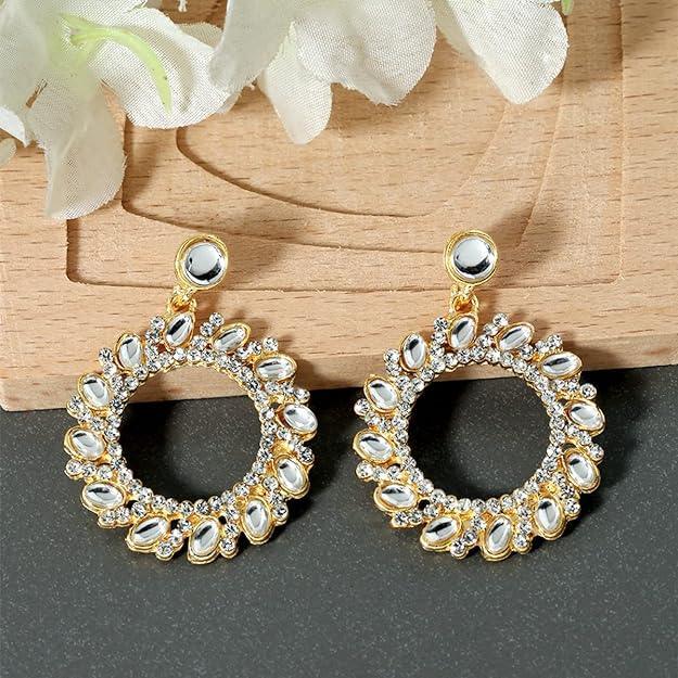 Gold-Toned Circular Drop Earrings - Trendisia